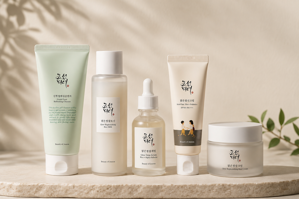 CHELLAVIVA 4-step Korean Glow Ritual with Beauty of Joseon Green Plum Cleanser, Rice Milk, Light On Serum, and Dynasty Cream
