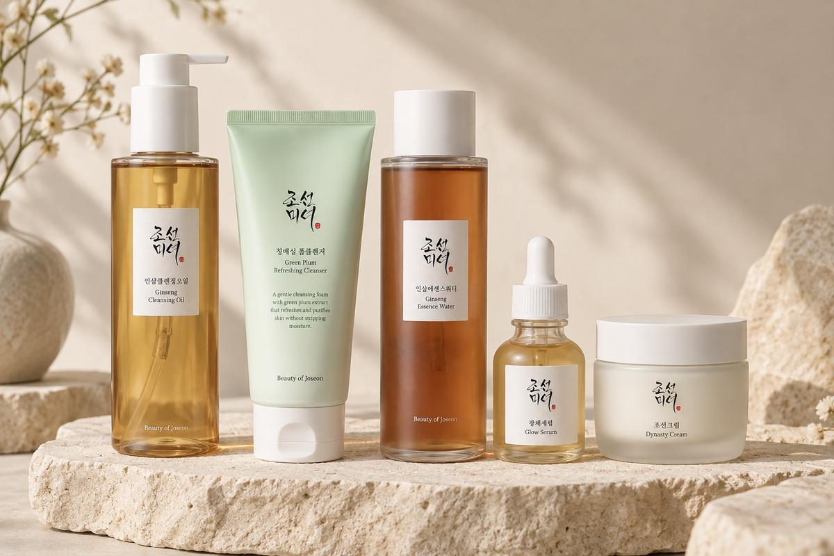 CHELLAVIVA 5-step Beauty of Joseon ritual with Ginseng Cleansing Oil, Green Plum Cleanser, Ginseng Essence Water, Glow Serum and Dynasty Cream